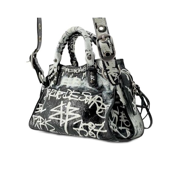 Pre Loved Balenciaga Nano Graffiti City Bag Leather Handbag Women Black - Picture 2 of 8